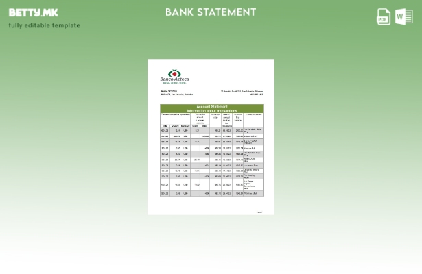 модерен стил Salvador Banco Azteca шаблон за ексел банкарски извод